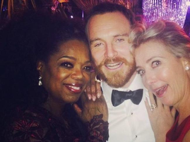 Oprah snapped this selfie with <i>12 Years a Slave </i>star Michael Fassbender and Emma Thompson at the 2014 BAFTA’s afterparty. “Party over Here!,” she posted on Instagram.