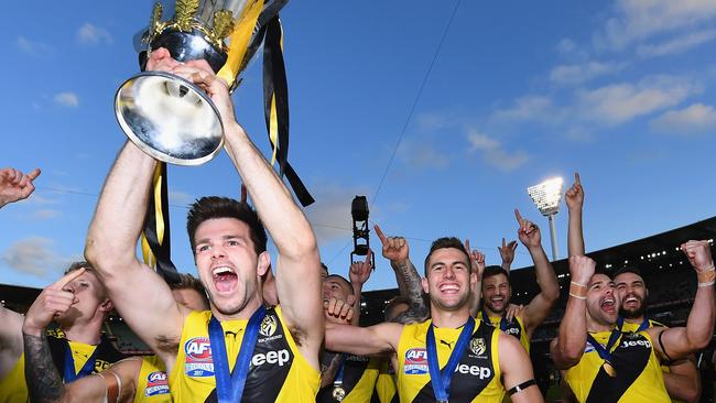 Trent Cotchin and the Tigers with the premiership cup. Picture: Getty Images