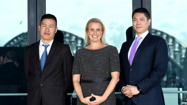 Bubs CEO Kristy Car, with Chinese businessman Zhou Dongming and Albert Tse, founder of private equity firm Wattle Hill, says the company has resumed its growth trajectory. Picture: Hollie Adams