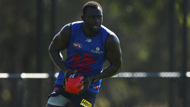 Majak Daw in action at Melbourne pre-season training.