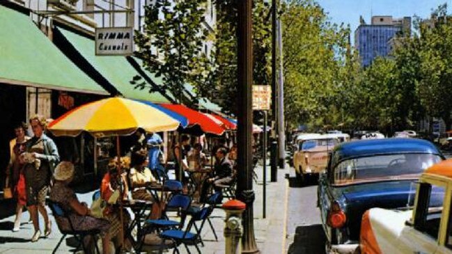 Street cafe in Melbourne’s Collins Street in 1960. Picture: HWT Library.