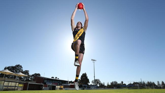 Exciting Glenelg recruit Luke Parks shows off his high-flying style. Picture: Tait Schmaal