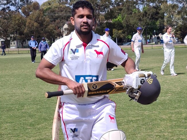 Mordialloc opener Chamindu Mathra after making 116no.