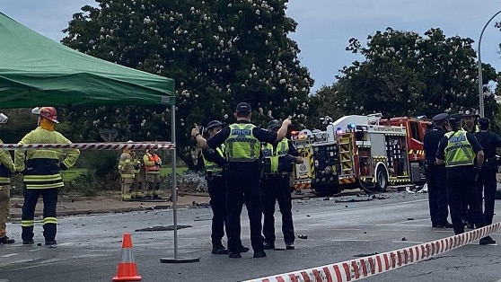 Police and other emergency services personnel at a serious three-vehicle crash at Urrbrae Photo: Dixie Sulda / The Advertiser.