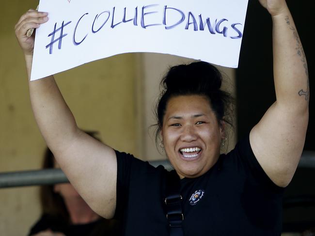 Support in high places: A Collegians fan shows her support. Picture: John Appleyard