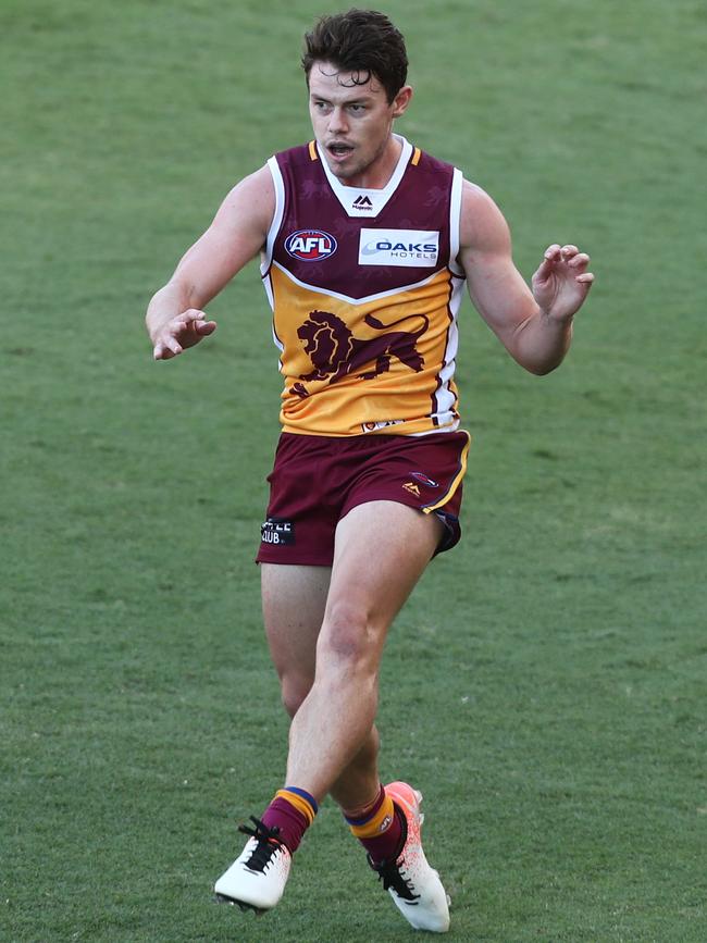 New Brisbane Lion Lachie Neale kicks during the AFL pre-season. Picture: Chris Hyde/Getty