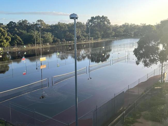 The Mildura Tennis Club had seen its entire facility go underwater, has now had the water recede, and is beginning work to rebuild. Source: Facebook