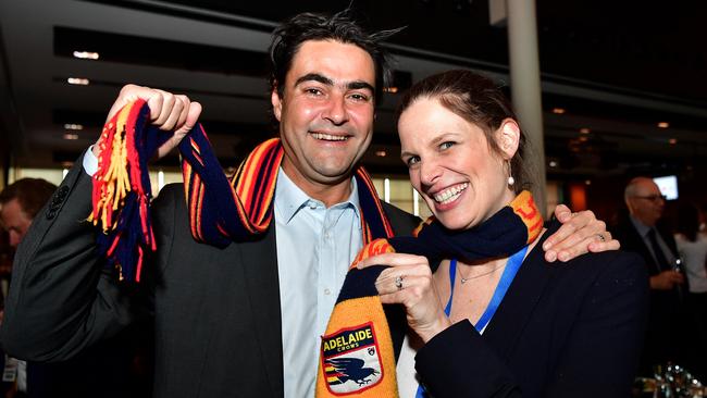 AFL Preliminary Final - Adelaide Crows vs Geelong Cats at Adelaide Oval.David Penberthy & wife MP Kate Ellis at the AFL Function dinner at Adelaide Oval before the game.picture: Bianca De Marchi