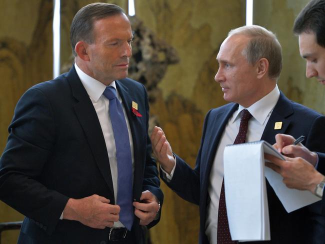 Not a threat...Prime Minister Tony Abbott said it’s not unusual for warships to be deployed around international events. Picture:AP/RIA Novosti, Alexei Druzhinin, Presidential Press Service