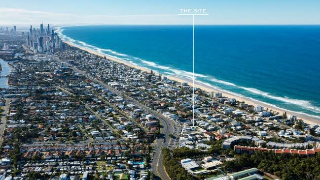 The site for the 12-storey building and shopping development at Nobby Beach on the Gold Coast.