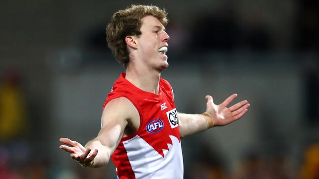 Nick Blakey has all the tools to hold the Sydney forward line for while Lance Franklin recovers from injury. Picture: AFL Photos/Getty Images