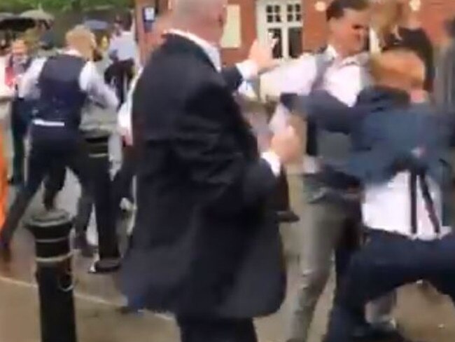 A fight breaks out at Ascot races