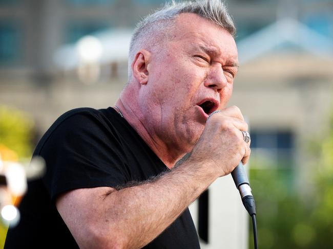 Jimmy Barnes performs in Melbourne's CBD during a pop up ÃbuskingÃ gig as part of City Of MelbourneÃs Music In The City series. Picture: Mark Stewart