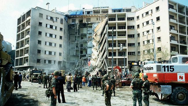 The destroyed US Embassy in Beirut, Lebanon, following a car bomb, April 19, 1983.