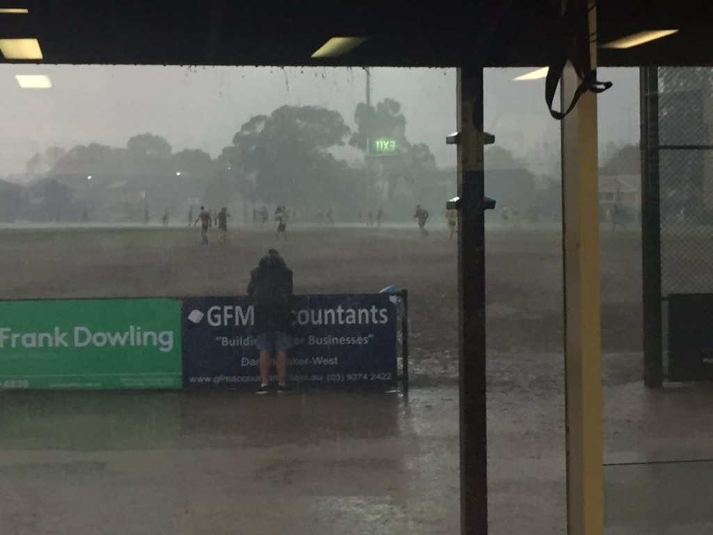 Aberfeldie wet weather footy. Credit: Twitter/Dale Wood.