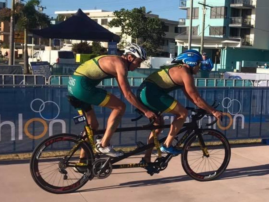 Gosens is in charge of anchoring and powering the bike in the cycling leg of para-triathlon. Picture: News Corp Australia