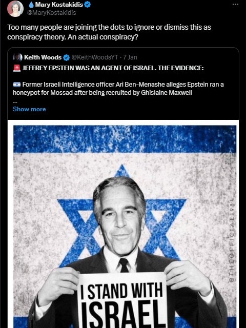 A post from the trove of evidence by Ms Kostakidis. Photo: Twitter / X