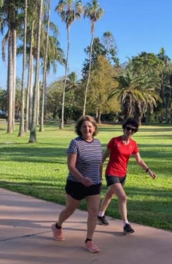 Bernadette Wallace (left) powering through another Rockhampton parkrun.