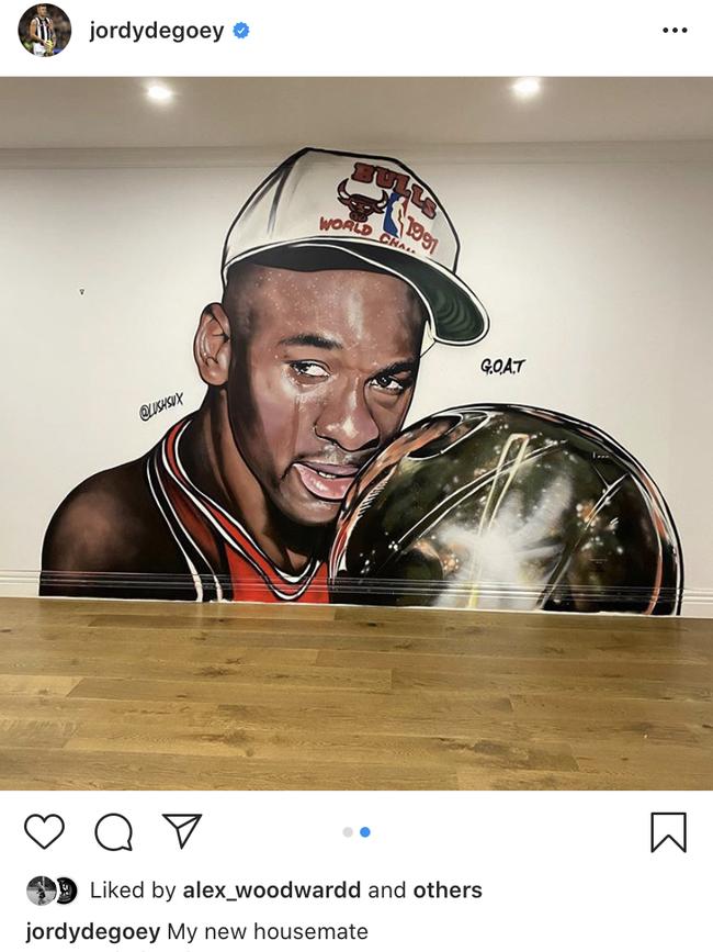 The huge mural in Jordan De Goey's home. Picture: Instagram