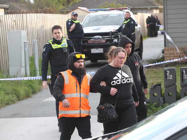 MELBOURNE, AUSTRALIA - NewsWire Photos, JUNE 25, 2024.  Police at the scene in Broadmeadows where four bodies have been found. Distraught people are seen leaving the scene. Picture: NewsWire / David Crosling