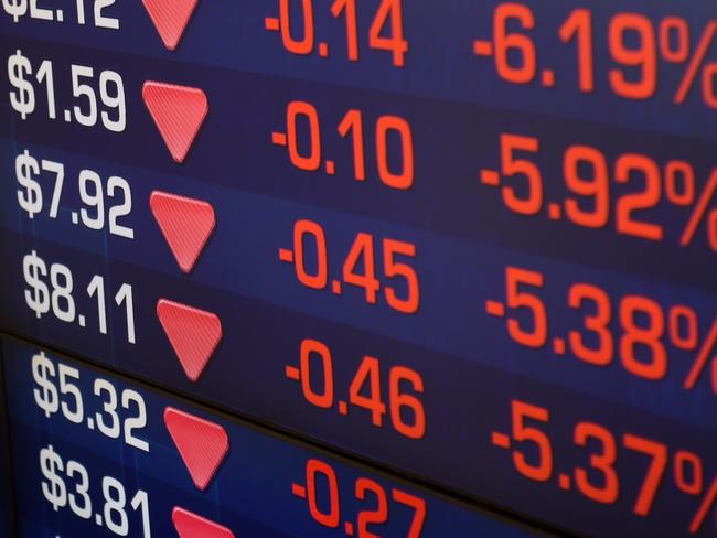 Stock prices displayed on an information screen at the Australian Securities Exchange (ASX) in Sydney, Monday, Sept. 12, 2016. The benchmark S&P/ASX 200 index was down 1.8 per cent at 1017 AEST, with all 12 indexes trading in red following a big sell-off on Wall Street. (AAP Image/Paul Miller) NO ARCHIVING