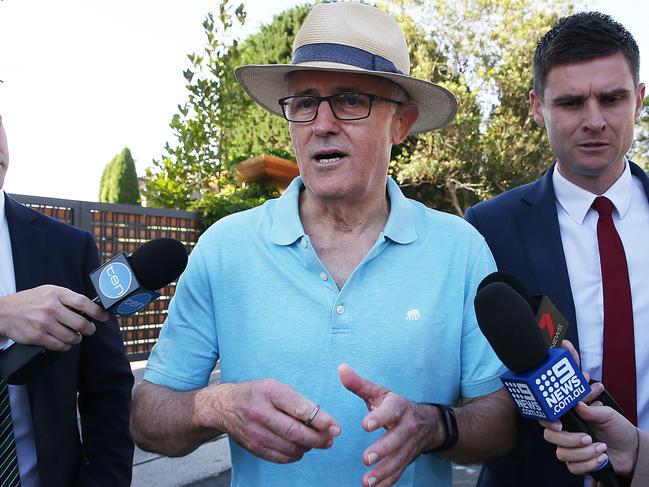 Malcolm Turnbull stops to face waiting media today. Picture: Danny Aarons