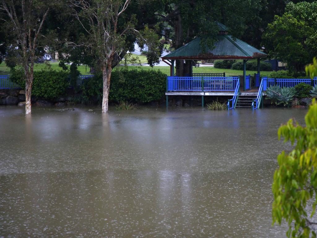 A park in Murarrie is flooded after heavy rain fell overnight in Brisbane. Picture: Tertius Pickard