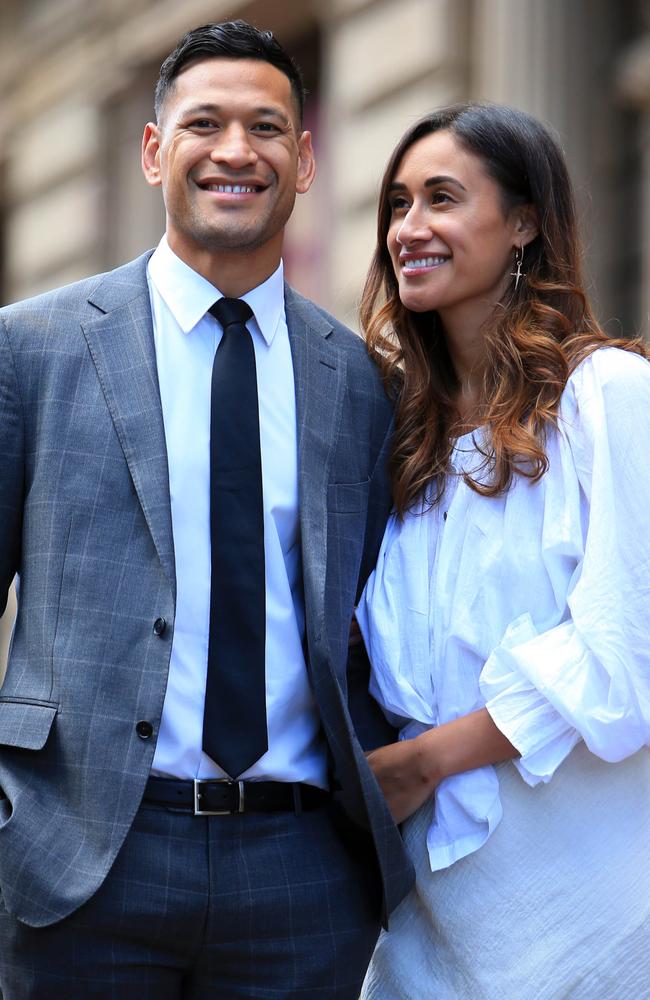 Israel Folau with his wife, retired netballer Maria. Picture: Aaron Francis/The Australian