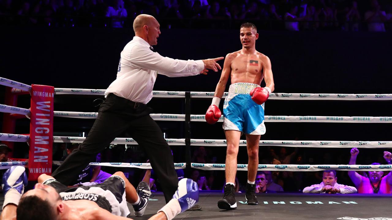 BRISBANE, AUSTRALIA – DECEMBER 04: Dana Coolwell knocks out Miles Zalewski during the Super Featherweight bout at Fortitude Music Hall on December 04, 2021 in Brisbane, Australia. (Photo by Chris Hyde/Getty Images)