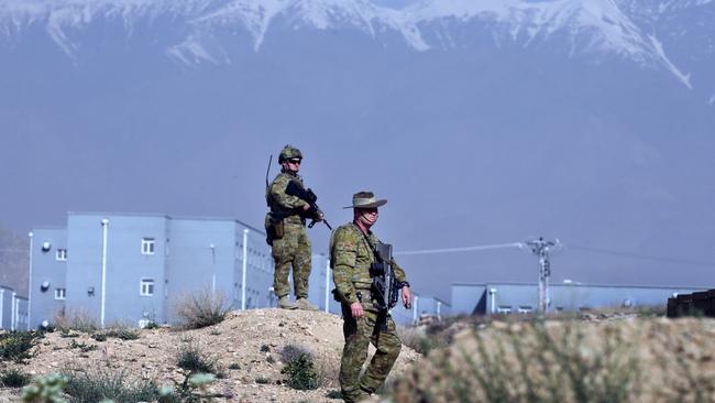 "Guardian Angel" Private Gary Millsom with the RSM Brian Buskell. Australian troops are still serving in war-torn Afghanistan. Picture: Gary Ramage