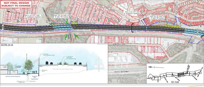 Plans for the Coomera Connector showing the alignment of the proposed road in Arundel. Picture: TMR