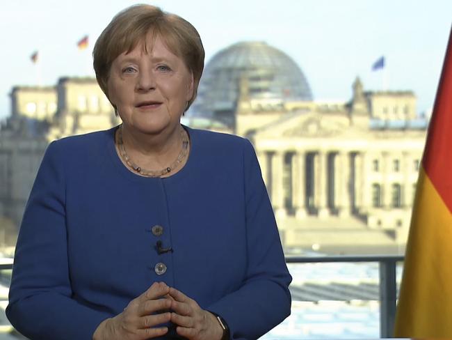 German Chancellor Angela Merkel addressing the nation on the spread of the new coronavirus. Picture: AFP