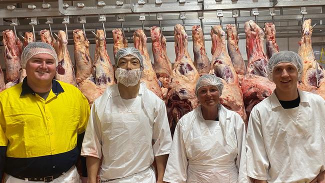 Casino Co-op employees undertaking an on-site Certificate II in Meat Processing (Abattoirs): Gary Stubbings, Shigeru Aikawa, Charmaine Von Bibra and Blake Halloran. Picture: Supplied