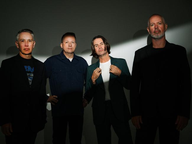 Australian rock band Grinspoon, whose eighth album 'Whatever, Whatever' will be released on August 9, 2024. L-R: Joe Hansen (bass), Kristian Hopes (drums), Phil Jamieson (vocals) and Pat Davern (guitar). Picture: Michelle Grace Hunder