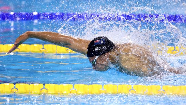 Jordan Crooks flew down the two laps in less than 20 seconds. (Photo by Dean Mouhtaropoulos/Getty Images)