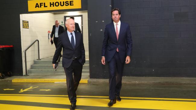 AFL Commission chair Richard Goyder and outgoing chief executive Gillon McLachlan. Picture: David Crosling