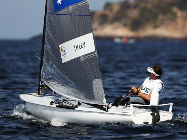 RIO DE JANEIRO, BRAZIL - AUGUST 09: Jake Lilley of Australia competes in the Finn class on Day 4 of the Rio 2016 Olympic Games at the Marina da Gloria on August 9, 2016 in Rio de Janeiro, Brazil. (Photo by Clive Mason/Getty Images)