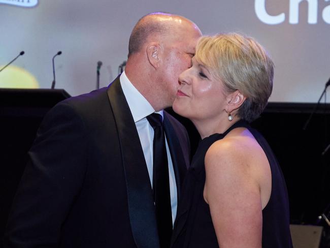 Peter Dutton plants a kiss on Tanya Plibersek’s cheek at the Surry Hills and Sydney City Police Gala.