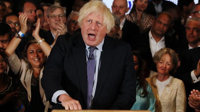 Boris Johnson talks at a campaign event at the National Army Museum in London. Picture: Getty Images.