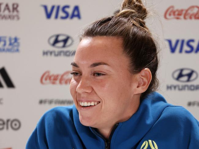 DAILY TELEGRAPH AUGUST 15, 2023. Matildas goalkeeper Mackenzie Arnold during a press conference at Stadium Australia. Picture: Jonathan Ng