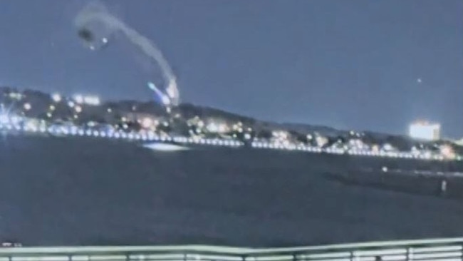 The jet’s fuselage can be seen spinning as it careens towards the water. Picture: CNN.