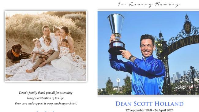 The funeral booklet for Dean Holland.