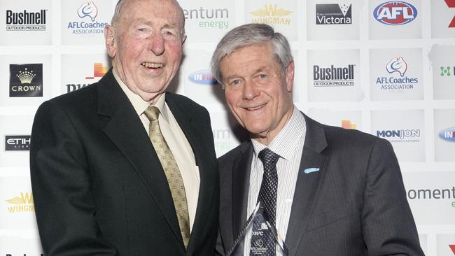 AFL Legend John Kennedy Sr with Coaching Legend David Parkin. Picture: Julie Kiriacoudis