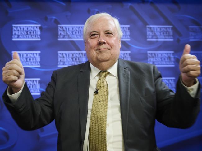 CANBERRA, AUSTRALIA - APRIL 07: Clive Palmer, Chairman of The United Australia Party, delivers the National Press Club address at the National Press Club on April 07, 2022 in Canberra, Australia. Palmer used his National Press Club address to speak about the Australian Economic Debt, where it is heading and what the United Australian Party's finance policy will be. (Photo by Rohan Thomson/Getty Images)