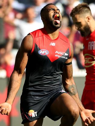 Lumumba celebrates a goal as a Demon. Picture: Colleen Petch