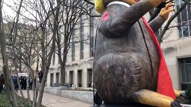 Roger Stone Walks Past Inflatable Trump Rat as He Arrives for His Sentencing in Federal Court