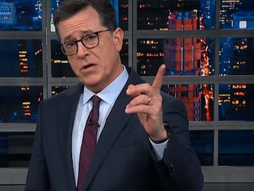 Stephen Colbert takes aim at Andrew Broad's "sugar baby" scandal on his late-night TV talk show. Picture: Supplied/CBS