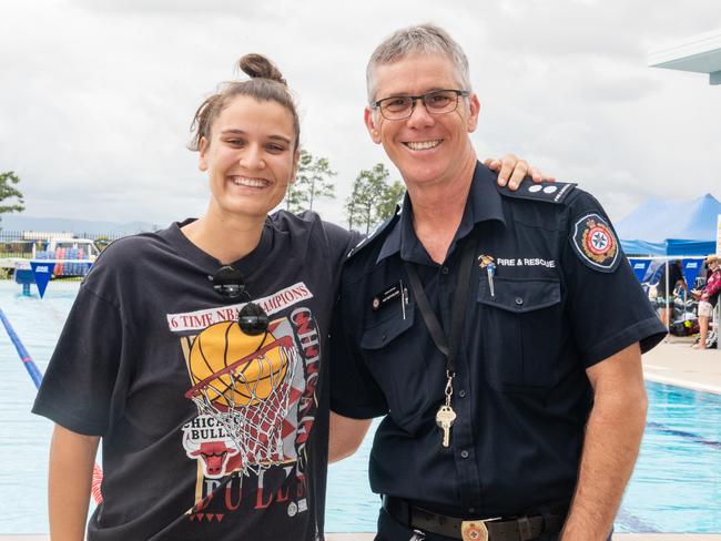 Lea Piccinelli and Mat McFarlane at the Mackay Aquatic & Recreation Complex for the Fire and Rescue Service, Movember event consisting of a 60km pool swim.Picture: Michaela Harlow
