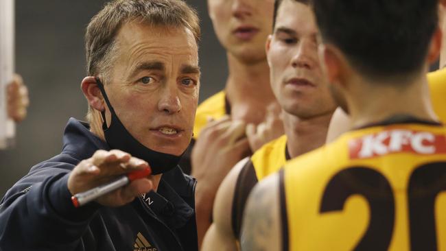 Hawthorn Coach Alastair Clarkson addresses his team