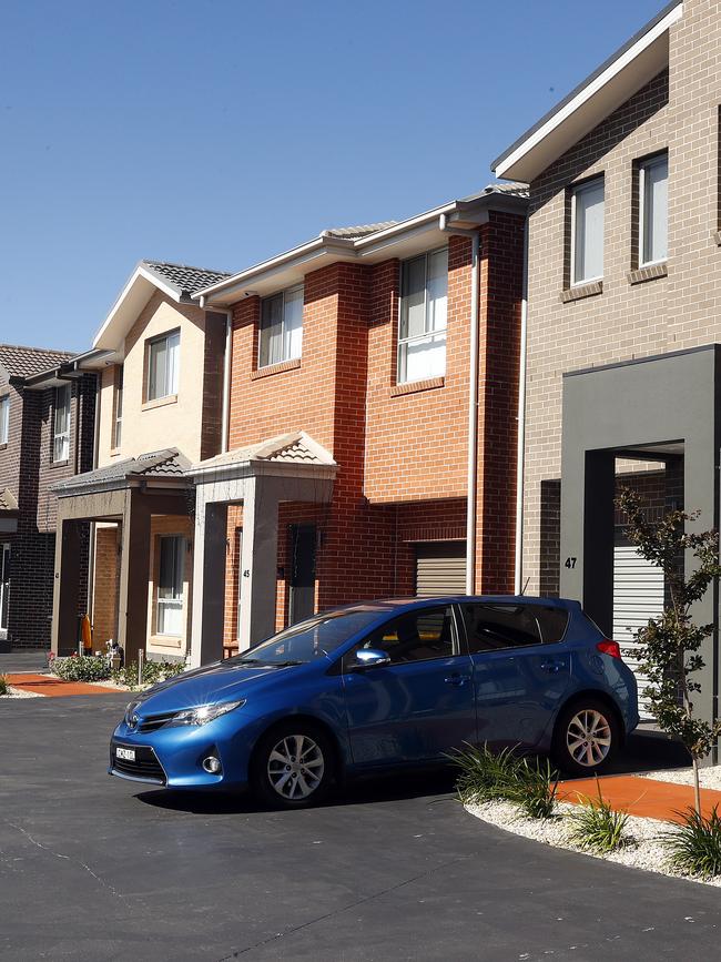 The Bathla Group’s development in Schofields where the front doors open straight onto the roadway. Picture: Sam Ruttyn